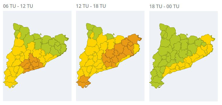 Mapa amb la situació meteorològica de perill