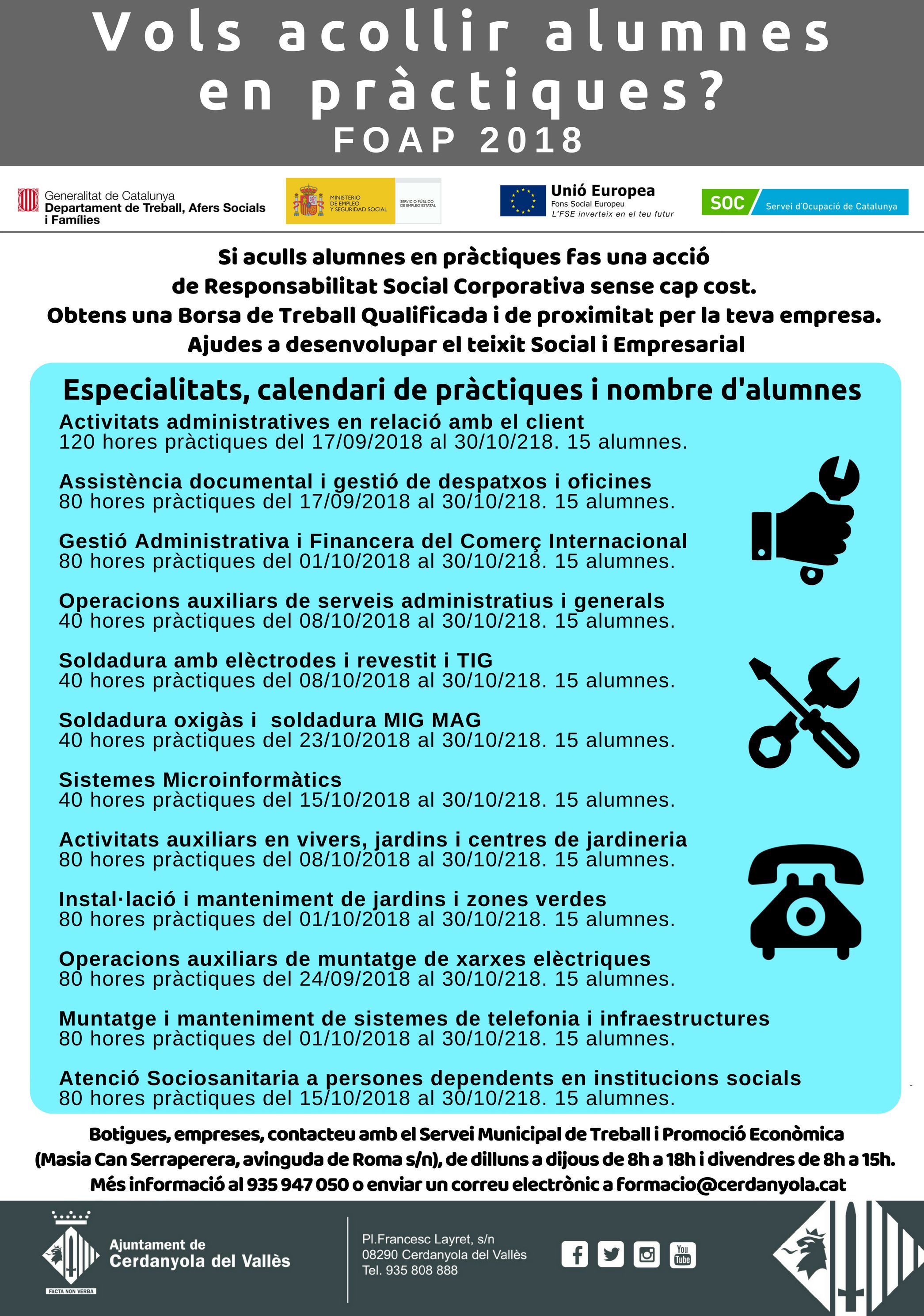 Cartell amb informació de les disciplines i l'alumnat en pràctiques