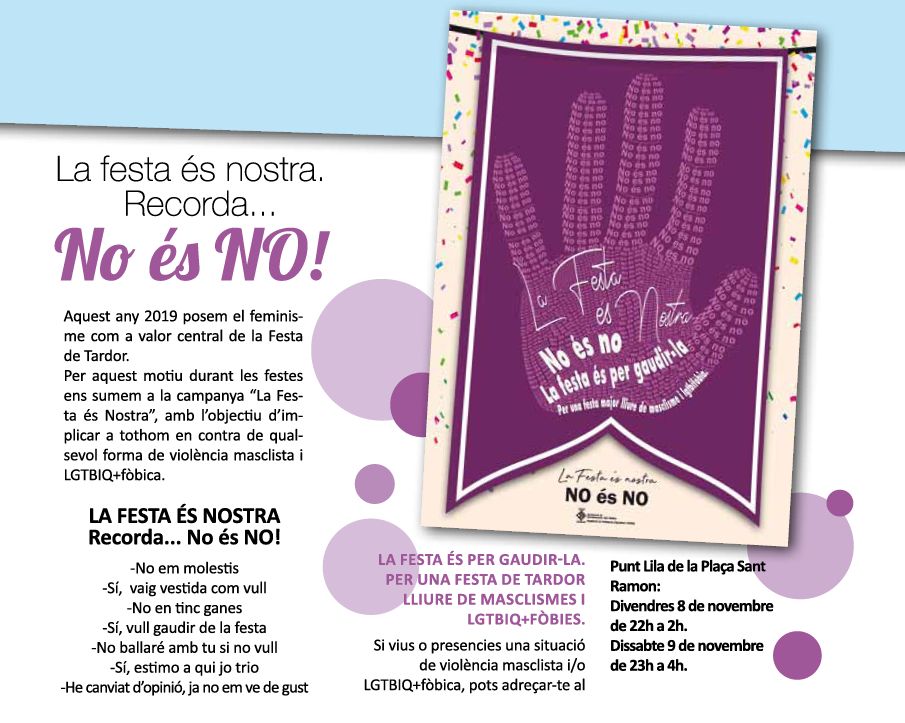 Imatge de la campanya del Punt Lila a la revista de la festa