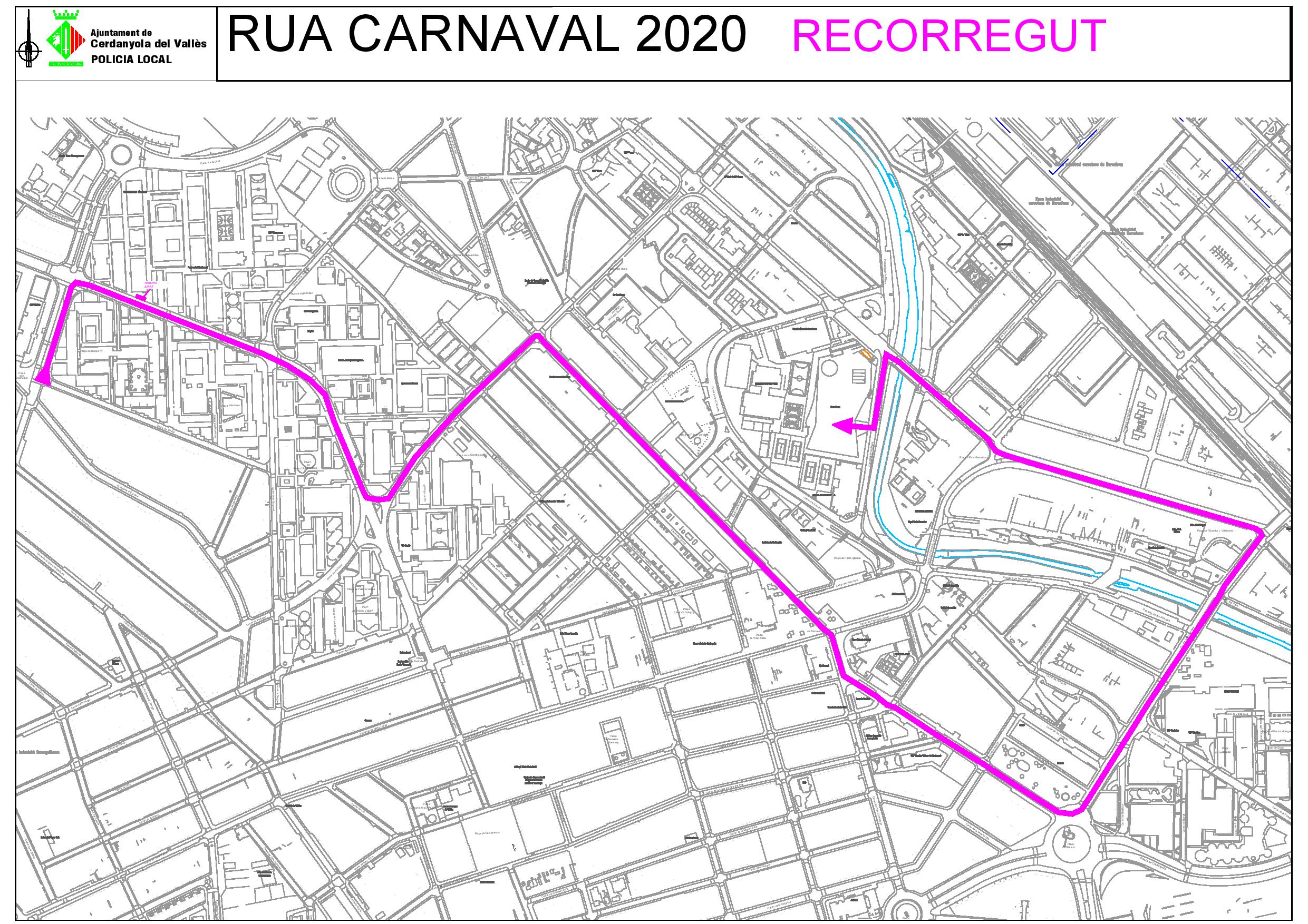 Plànol del recorregut de la rua de Carnaval 2020