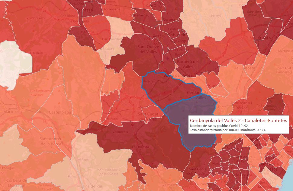 Mapa Territorialitzat amb els casos a Canaletes destacats