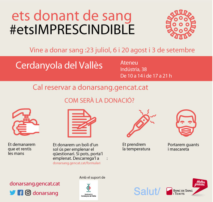 Imatge anunciant les properes campanyes de donació de sang a Catalunya