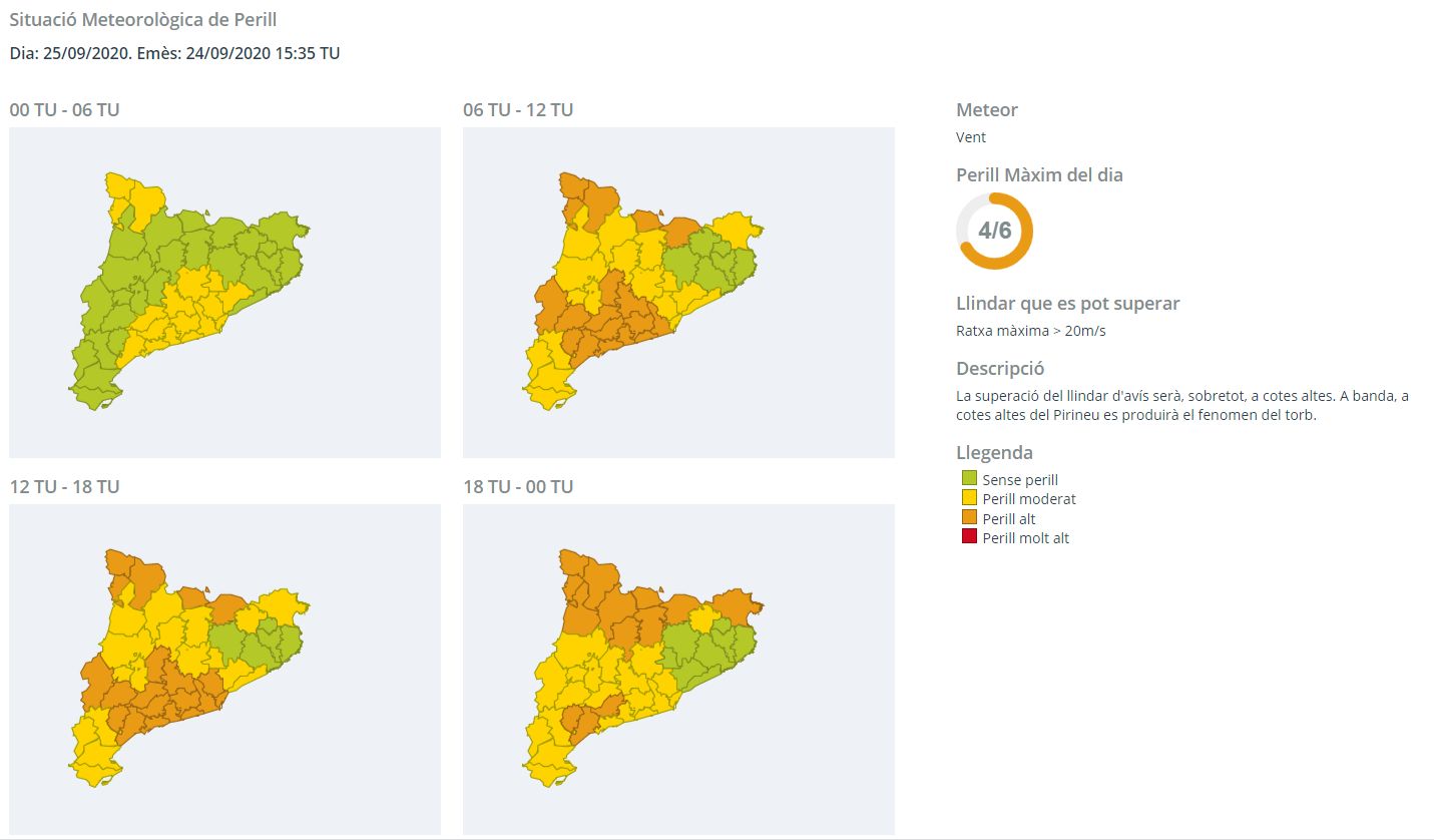 Mapa d'avís de perill per vent