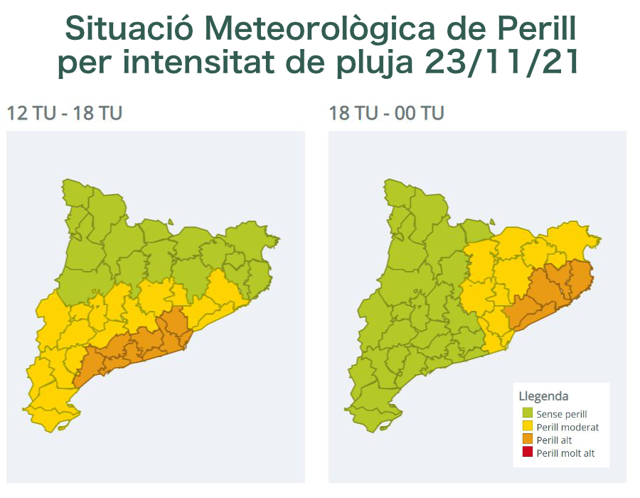 Mapa perill intensitat pluja 23.11.21