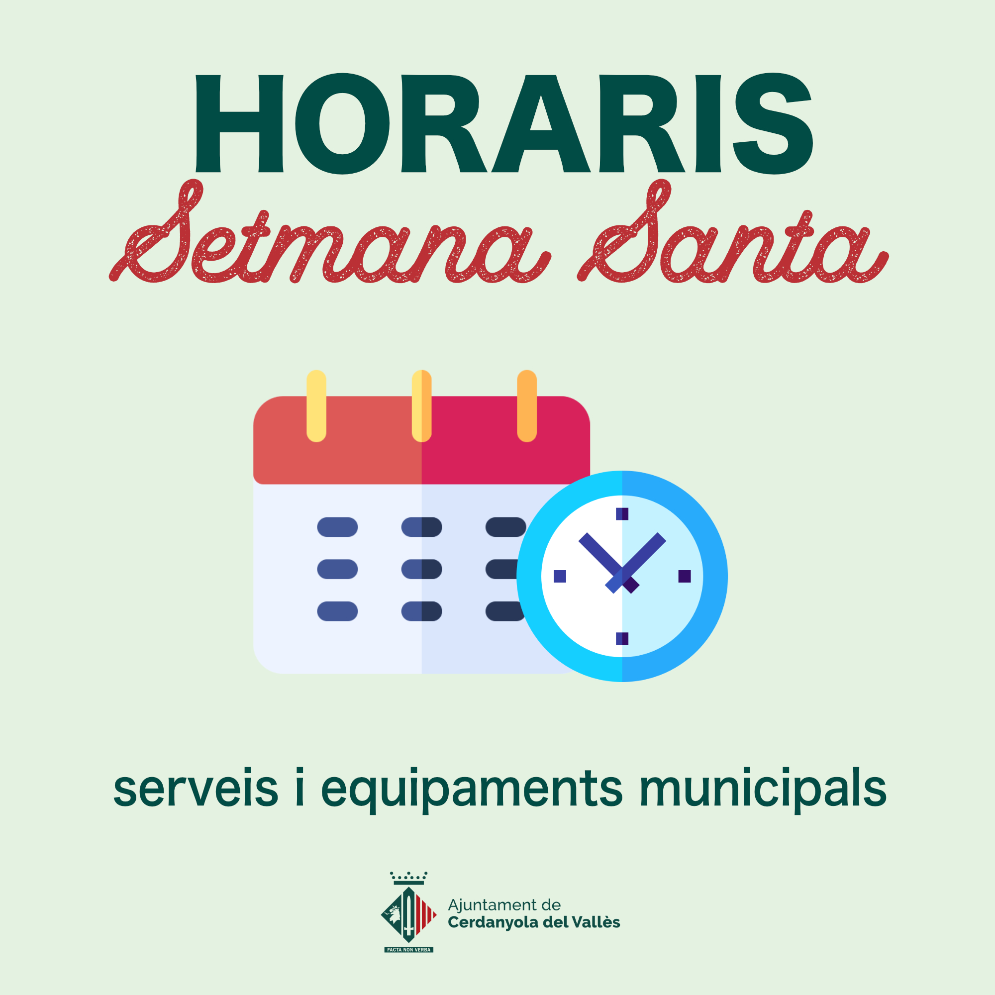 Imatge Horaris especials de Setmana Santa dels serveis i equipaments municipals