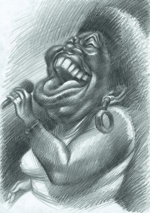 Caricatura d'Aretha Franklin feta per Joan Vizcarra