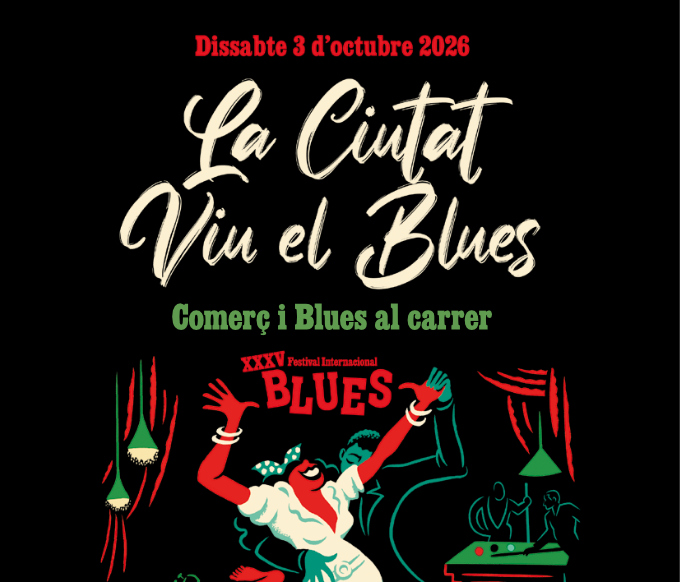 Part del cartell Comerç i Blues al carrer. La ciutat viu el blues