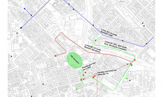 Mapa amb les afectacions que es produiran dimarts 23 d'abril al centre de la ciutat