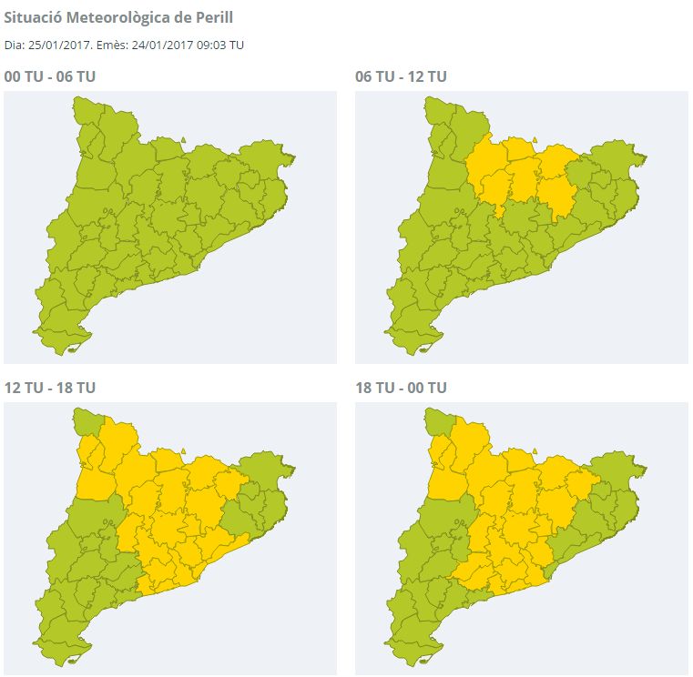 Mapa de situació de perill moderat per possibles nevades