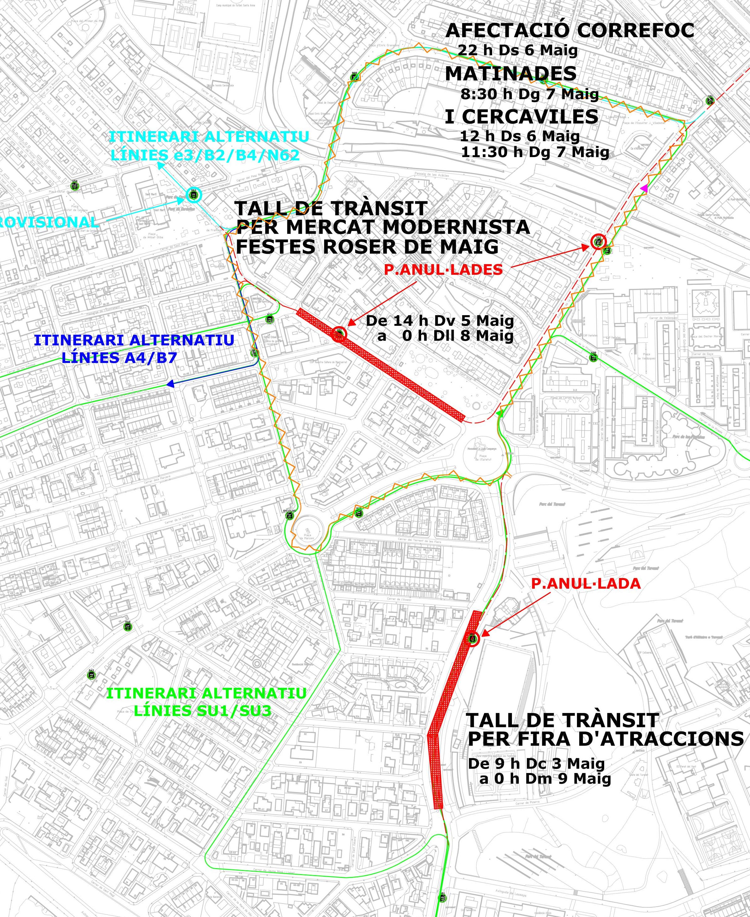 Plànol amb les afectacions a la mobilitat