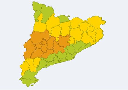 Mapa de la situació meteorològica de perill d'avui entre les 12h i les 18h