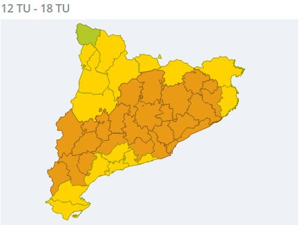 Mapa amb els nivells perill del pla PROCICAT