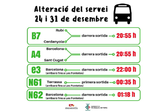 Canvis en el servei de Bus el 24 i 31 de desembre