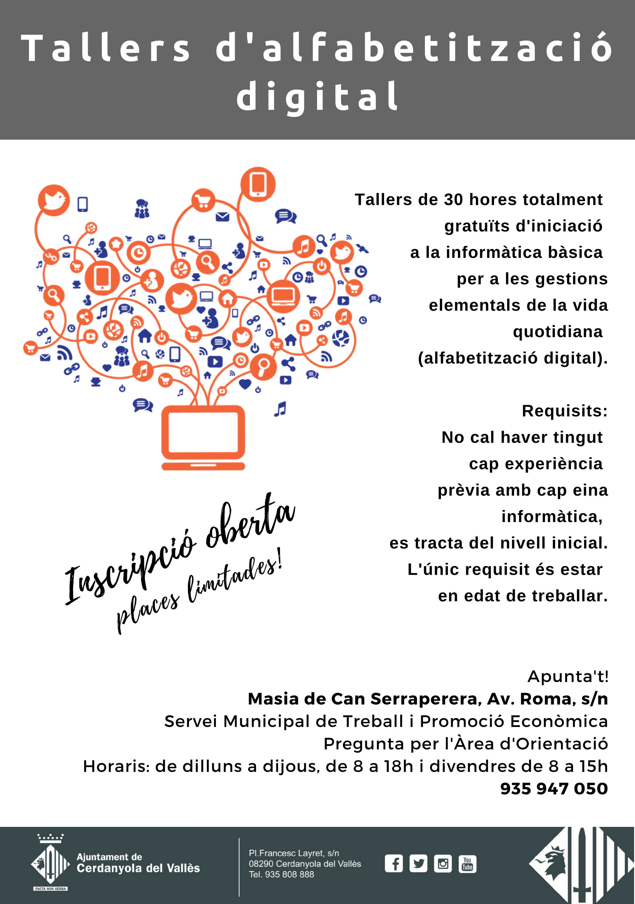 Cartell dels tallers d'alfabetització digital