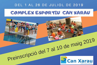 Part del cartell del Casal Poliesportiu de Can Xarau 2019