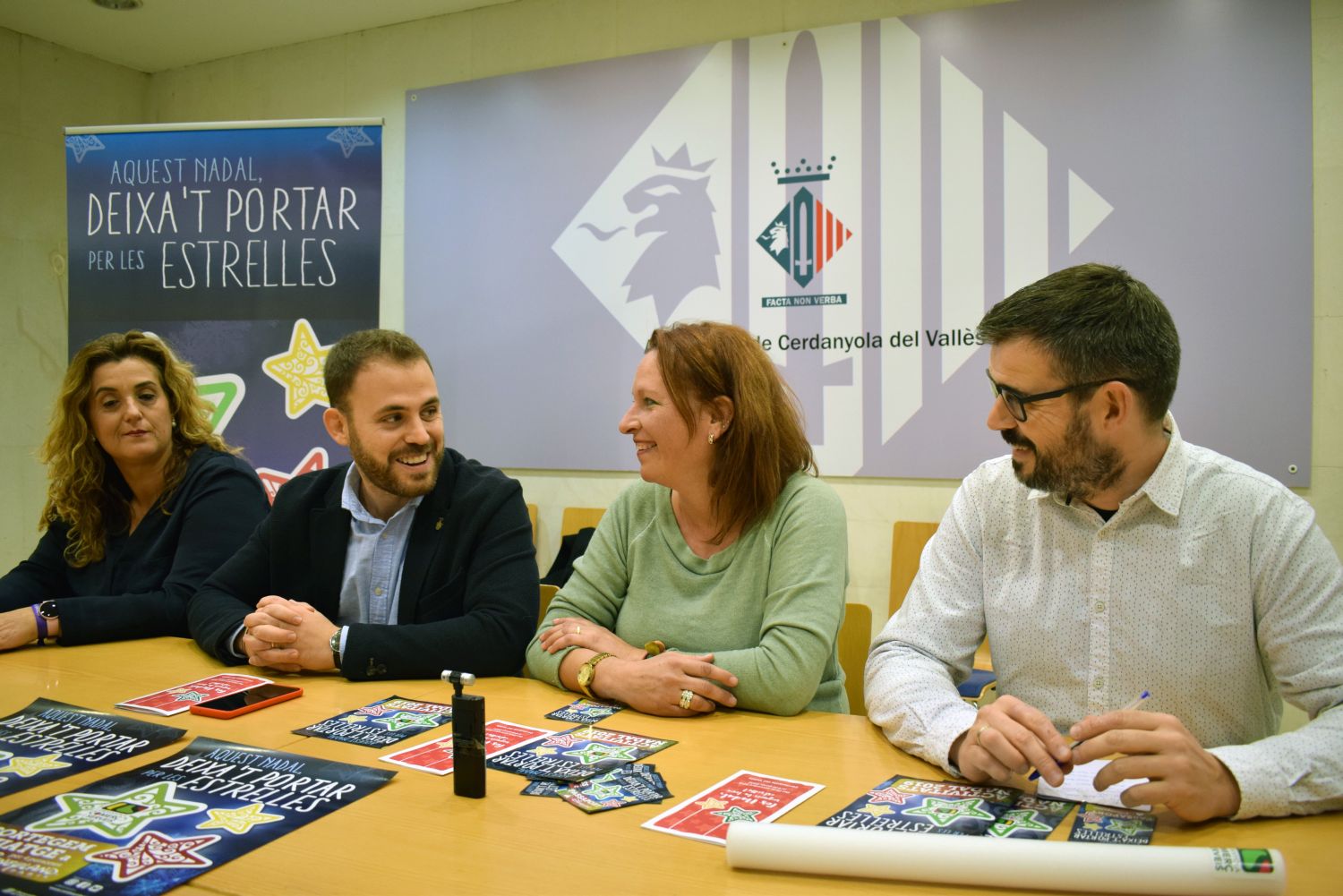 Pepi Rivera, Carlos Cordón, Carme Arché i Xavi Olivé presentant la campanya de Nadal