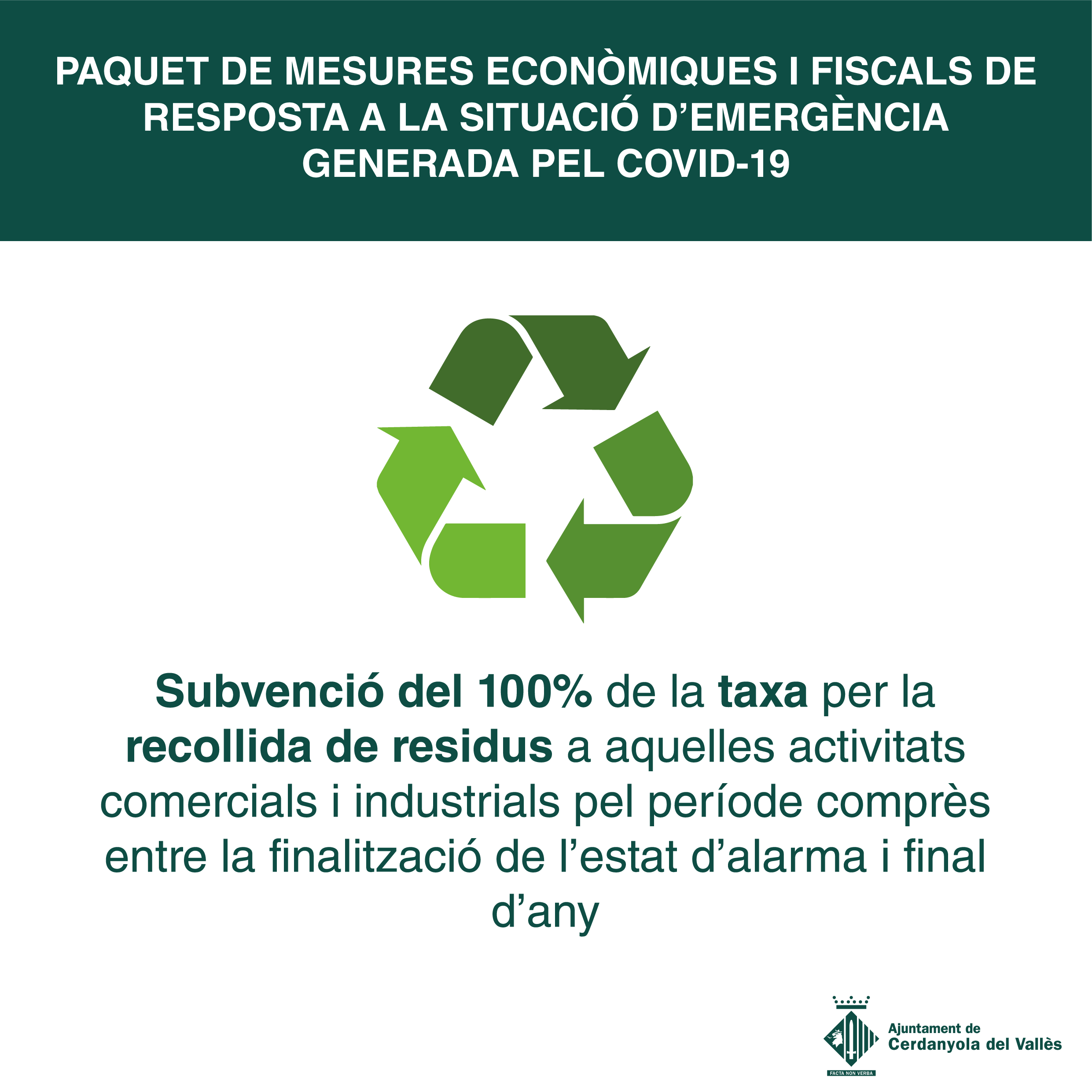 Imatge de la subvenció del 100% de la taxa de recollida de residus per a les activitats comercials
