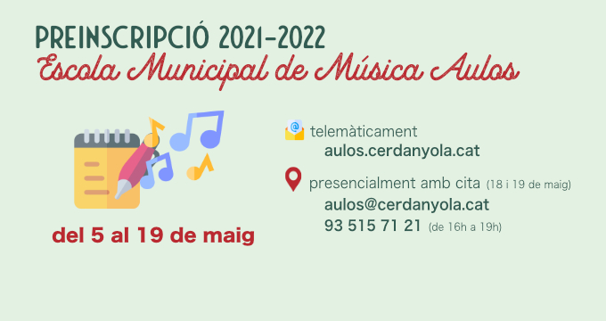 Imatge Preinscripció Escola Música Aulos 2021-22