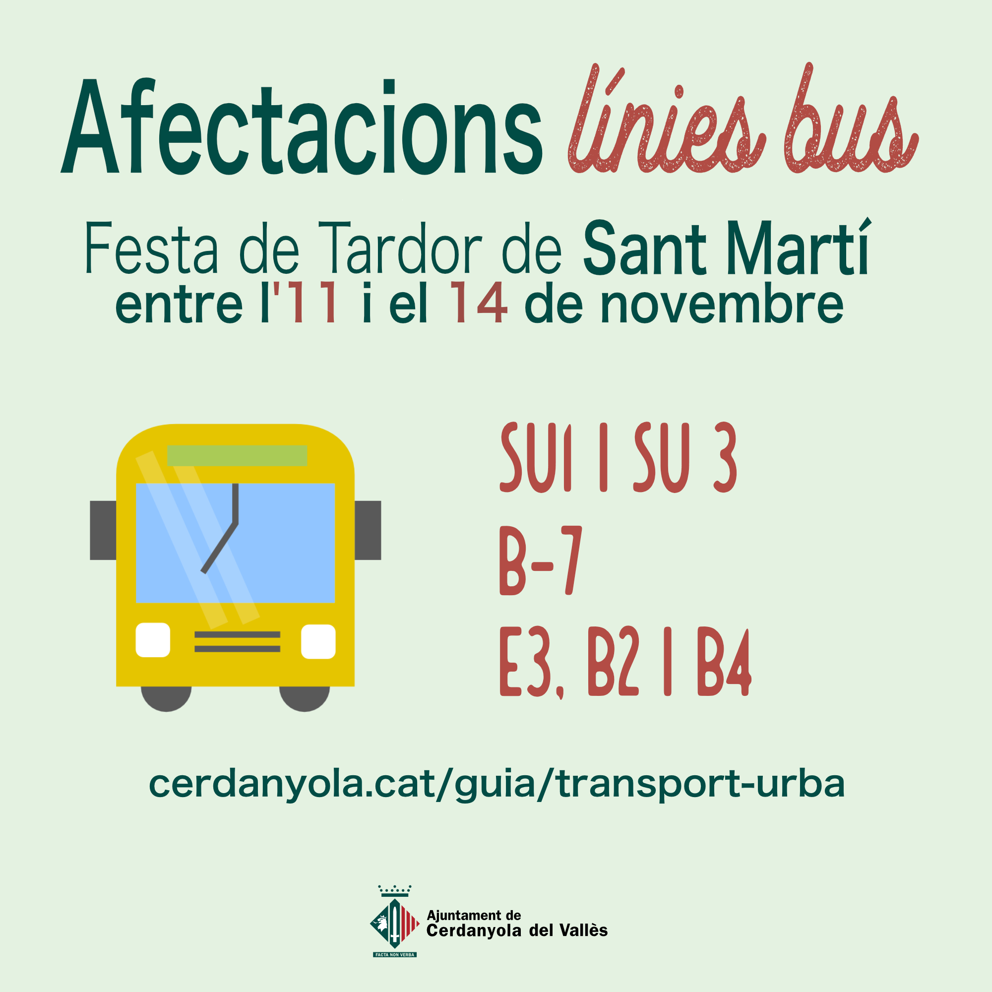 Afectacions en el servei de les línies de bus amb motiu de la Festa de Tardor de Sant Martí