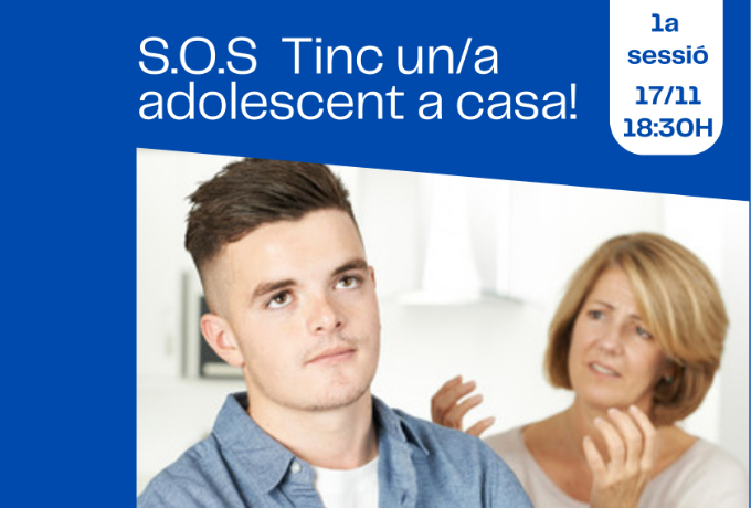 Detall del cartell de la primera sessió del cicle 'OS Tinc un/a adolescent a casa!'