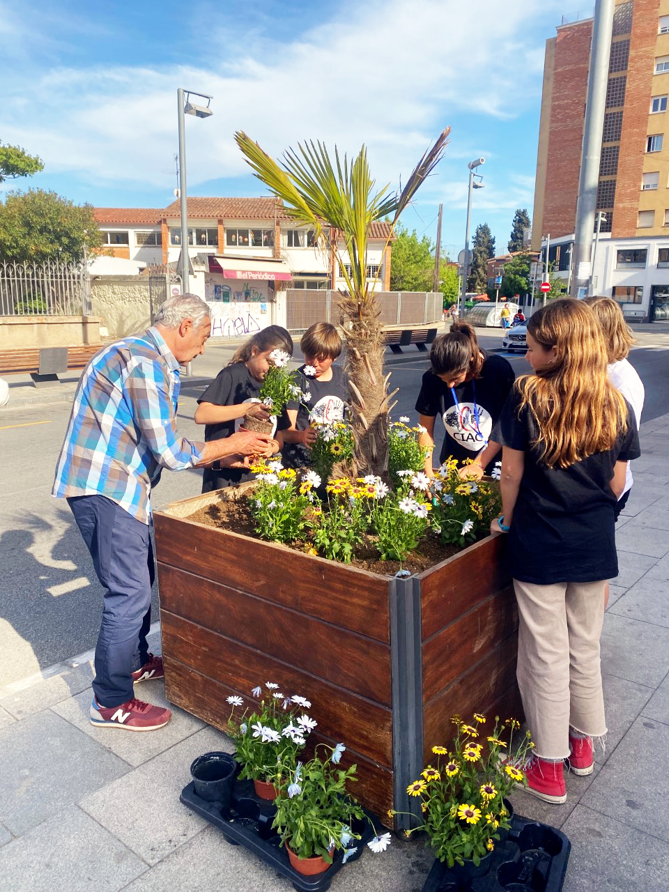 imatge del moment de la plantació de flors