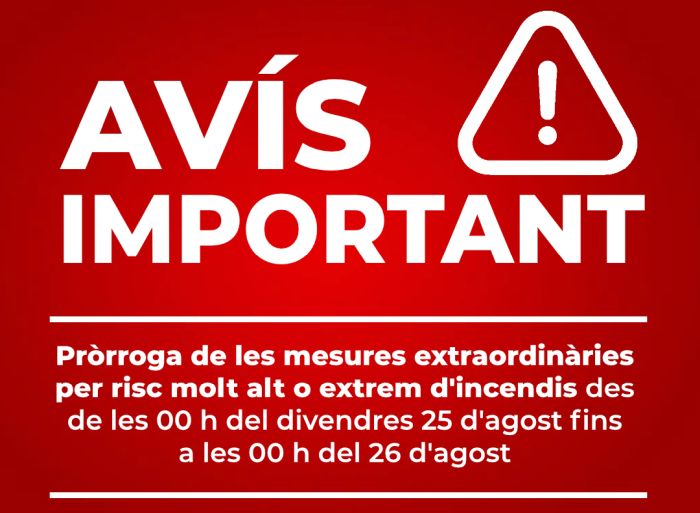 Pròrroga Avís mesures extraordinàries per risc d'incendi
