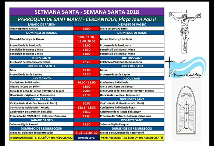 Calendari activitats religioses Setmana Santa