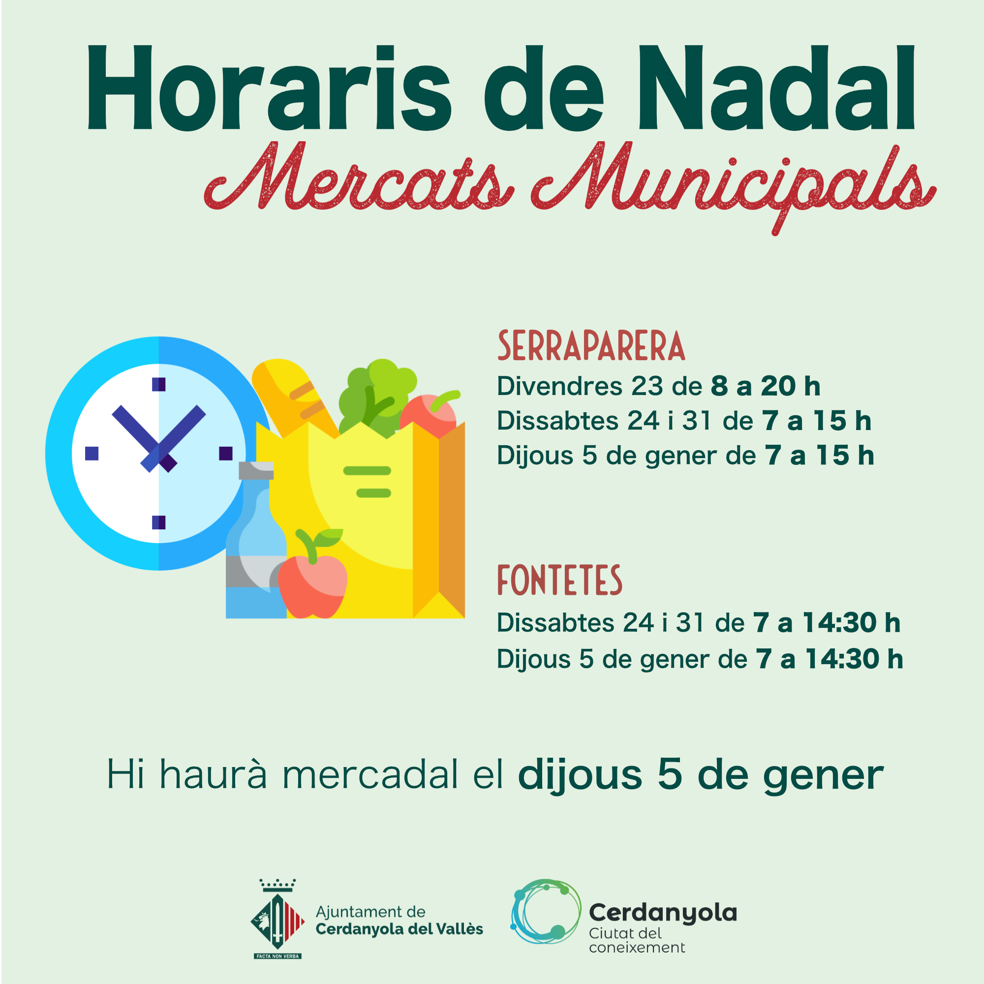 Imatge Horaris al mercat municipal per Nadal 