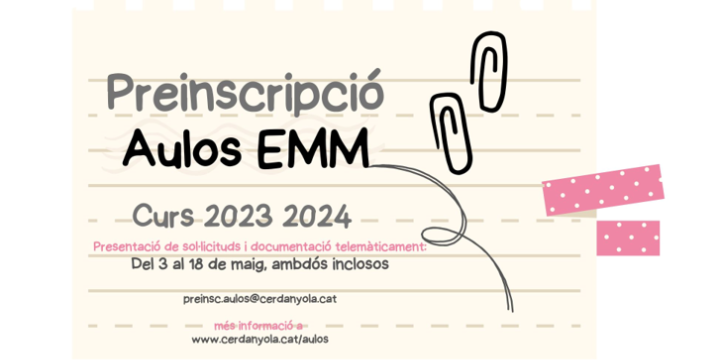 imatge Preinscripció curs 2023/2024 Escola Municipal Música Aulos