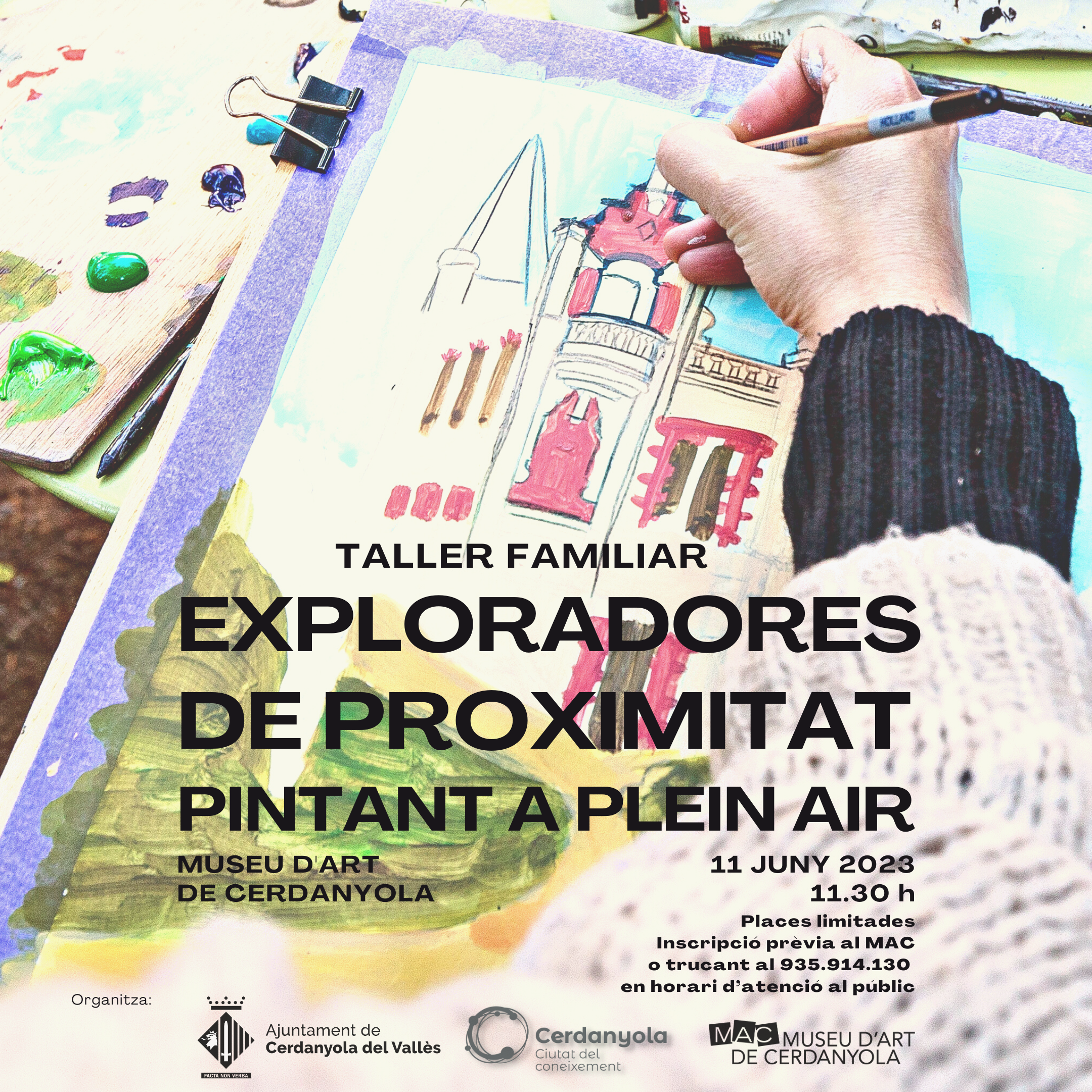 Imatge Taller familiar MAC, Exploradores de proximitat, pintant a plein air