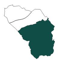 Representació de la zona escolar I sobre silueta del mapa de la ciutat